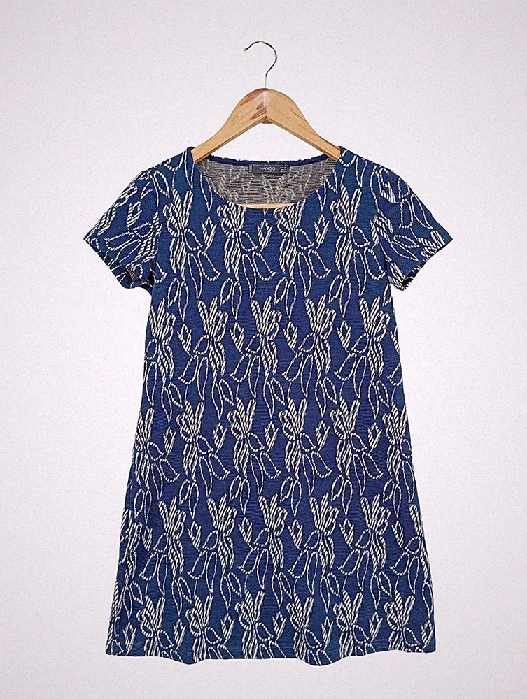 MANGO A-Linien Kleid Damen Kleid Gr. DE 34 blau-weiß Casual-Look
