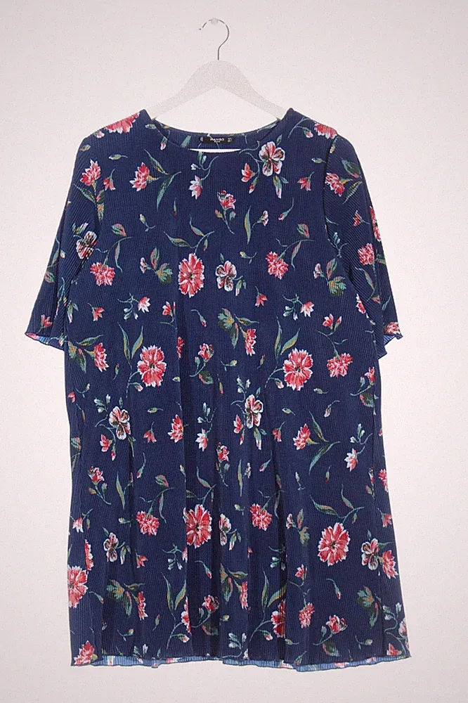 MANGO BASICS A-Linien Kleid Damen Kleid Gr. DE 38 blau-pink Casual-Look