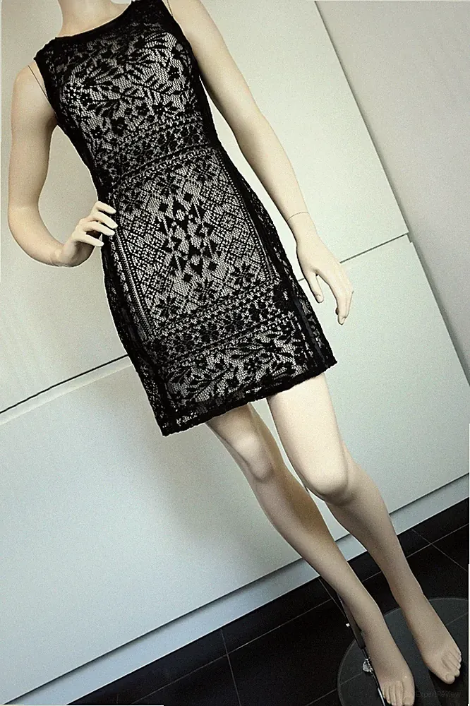 MANGO CASUAL Damen Kleid Spitzenkleid Boho Etuikleid Party Coctailkleid Gr M
