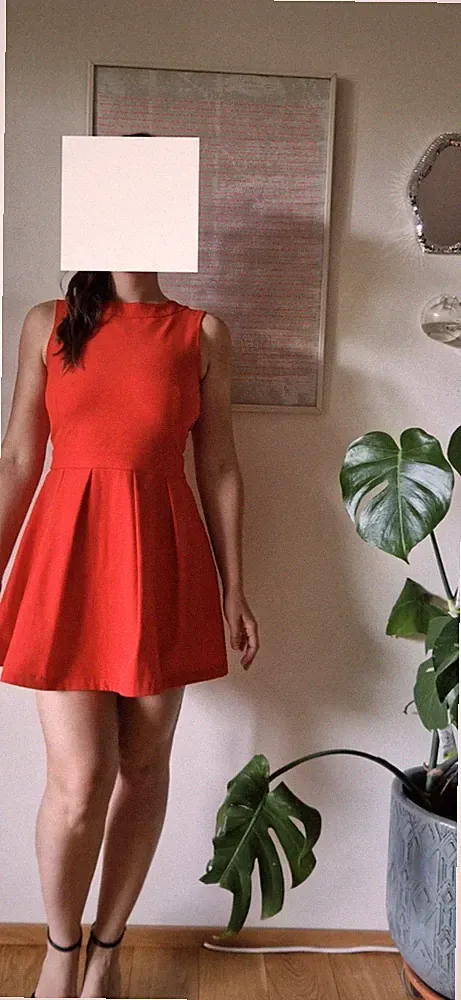 MANGO Damen Kleid, Minikleid Gr. XS, Rot A-Linie kurz ärmellos Falten