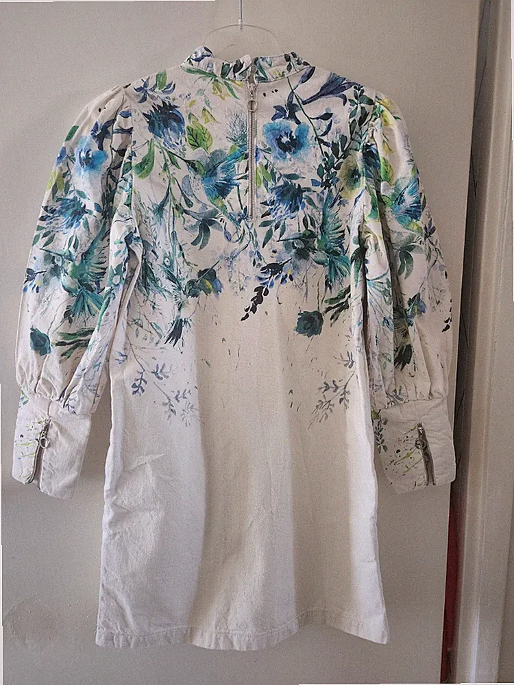 Mango Damen Langarm Kleid Gr. S Baumwolle, Freizeitkleid