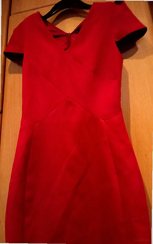 Mango Etui-Kleid Abnäher Kurzarm dunkelrot V-Ausschnitt Gr. XS wie Neu
