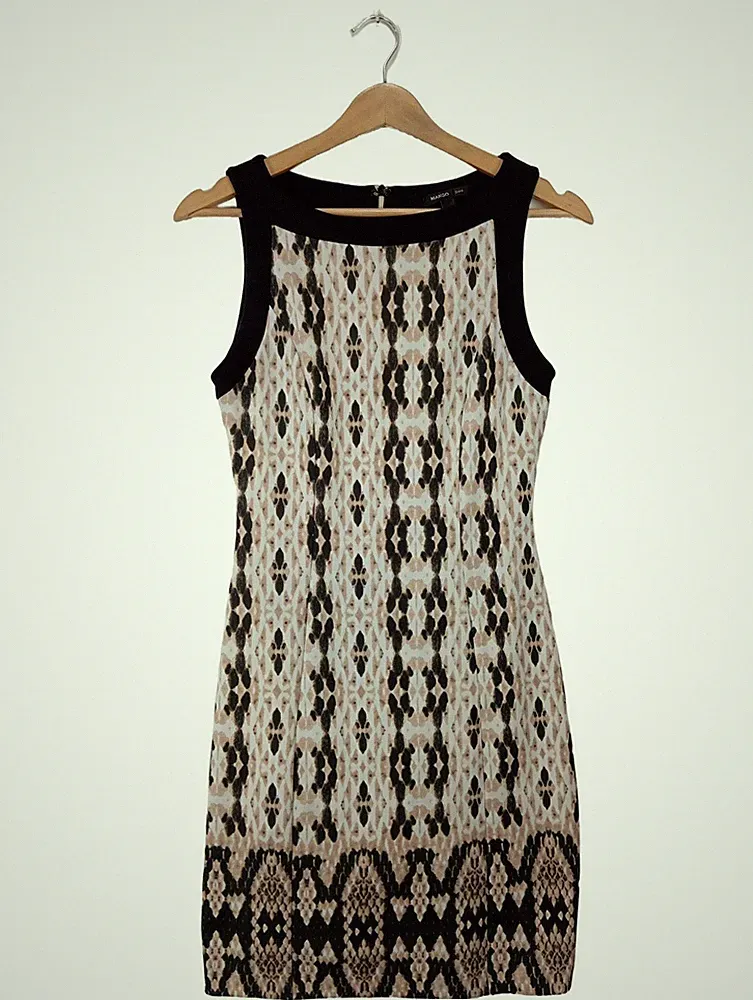 MANGO Etuikleid Damen Kleid Gr. DE 36 wollweiß-nude-schwarz Party-Look