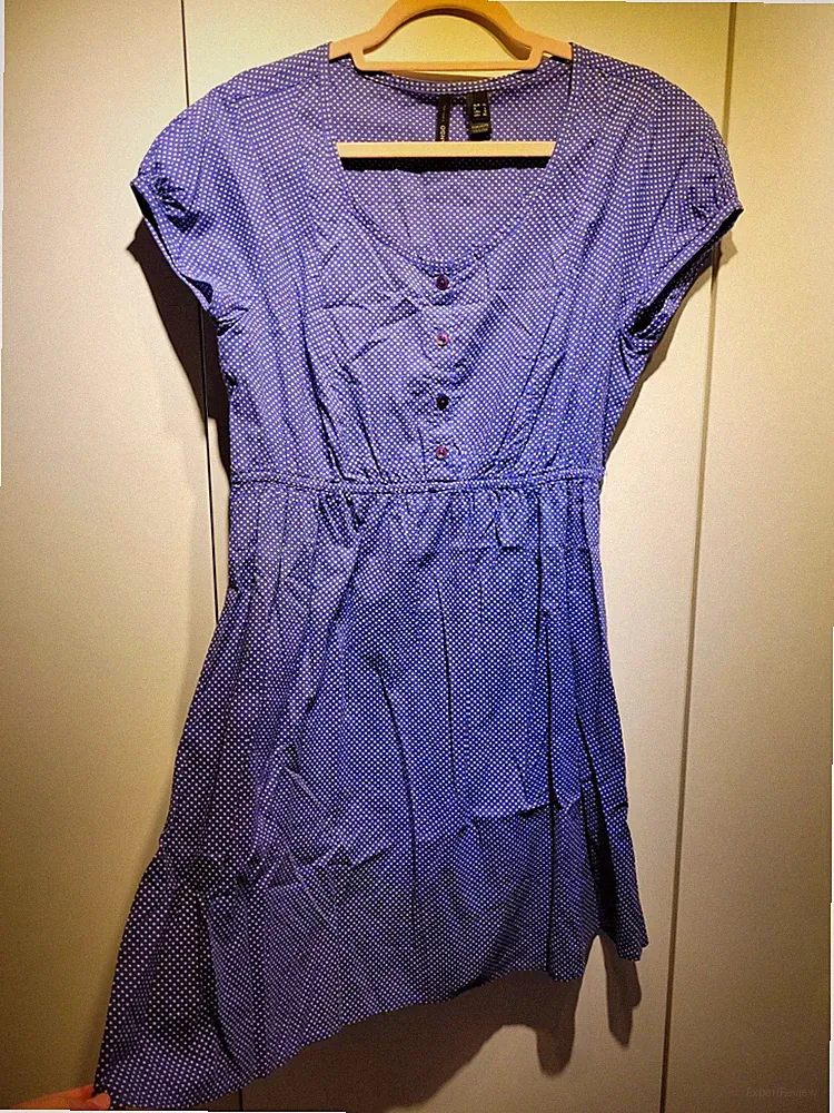 Mango Kleid, Gr. XL, Lila/Weiß, Gepunktet, A-Linie, Knöpfe Kurzarm,Casual