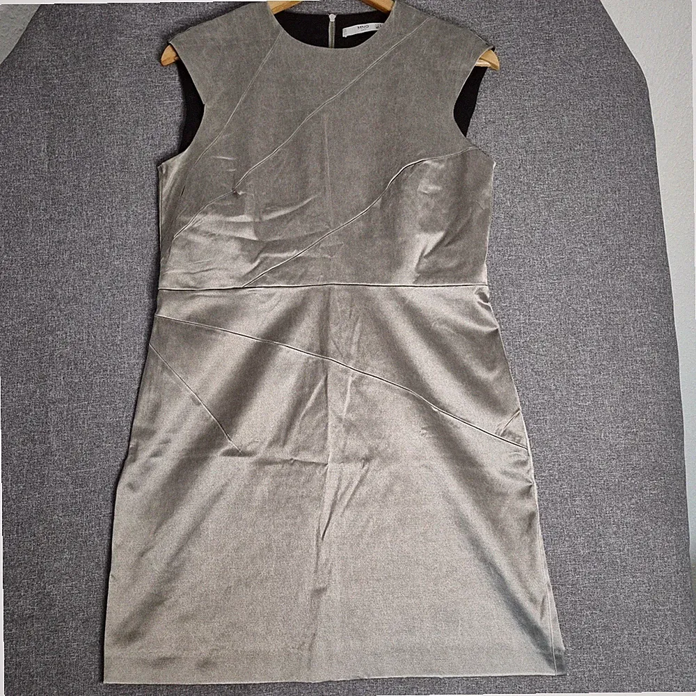 Mango Kleid Schimmer Damen Gr. L - ärmellos Grau Schick Abendkleid Elegant