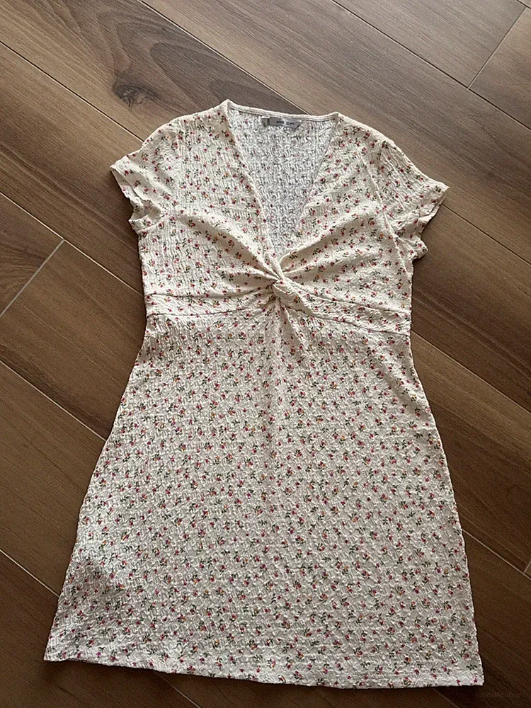 Mango Kleid Sommerkleid Blümchen strukturiert Gr. L Creme Rosa NEU
