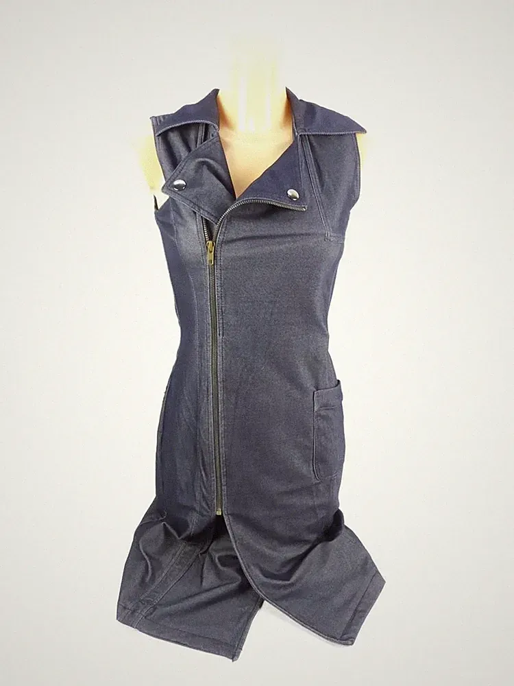 Mango Suit Damen Etuikleid Gr. S Kleid Blau ärmellos Kent Jeansoptik (18947)