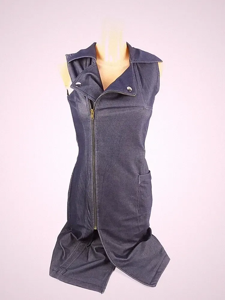 Mango Suit Damen Etuikleid Gr. S Kleid Blau ärmellos Kent Jeansoptik (18947)