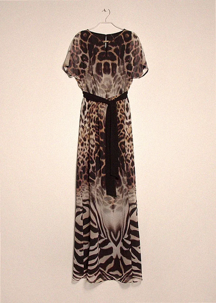 MANGO SUIT Damen Kleid lang Animalier Muster Gr. S