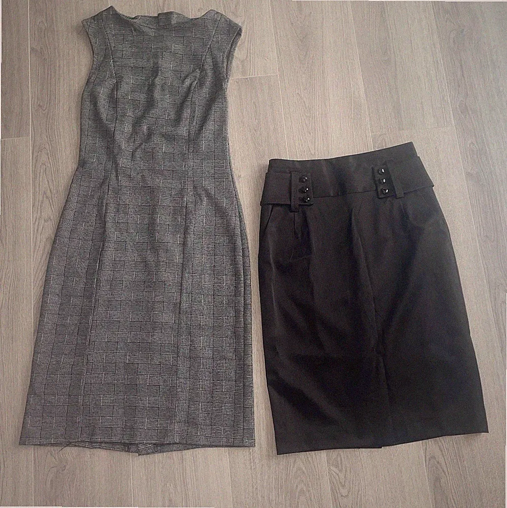 MANGO SUIT Etui Kleid Cocktailkleid grau edler Rock midi schwarz Größe 36 / S