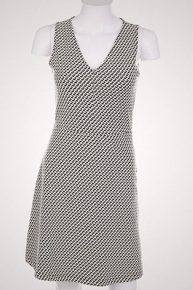 MANGO SUIT Kleid Skater-Kleid Geometrisches Muster XS off-white schwarz