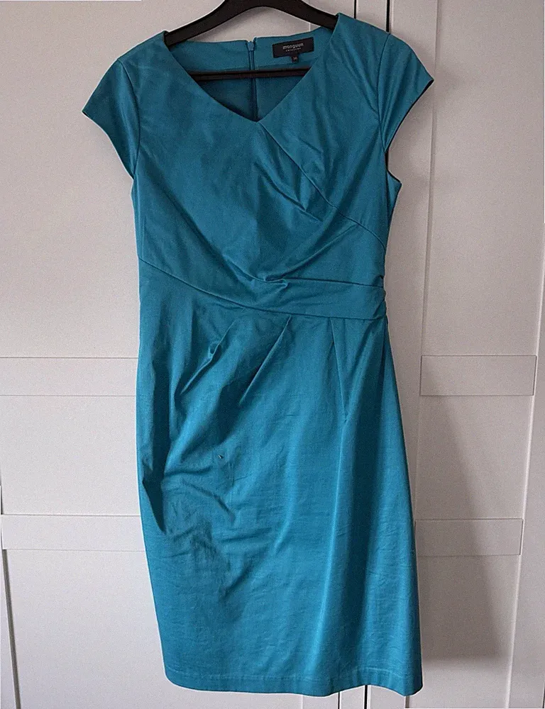 manguun collection Damen Etuikleid Türkis Gr. 36 Kurzarm V-Ausschnitt