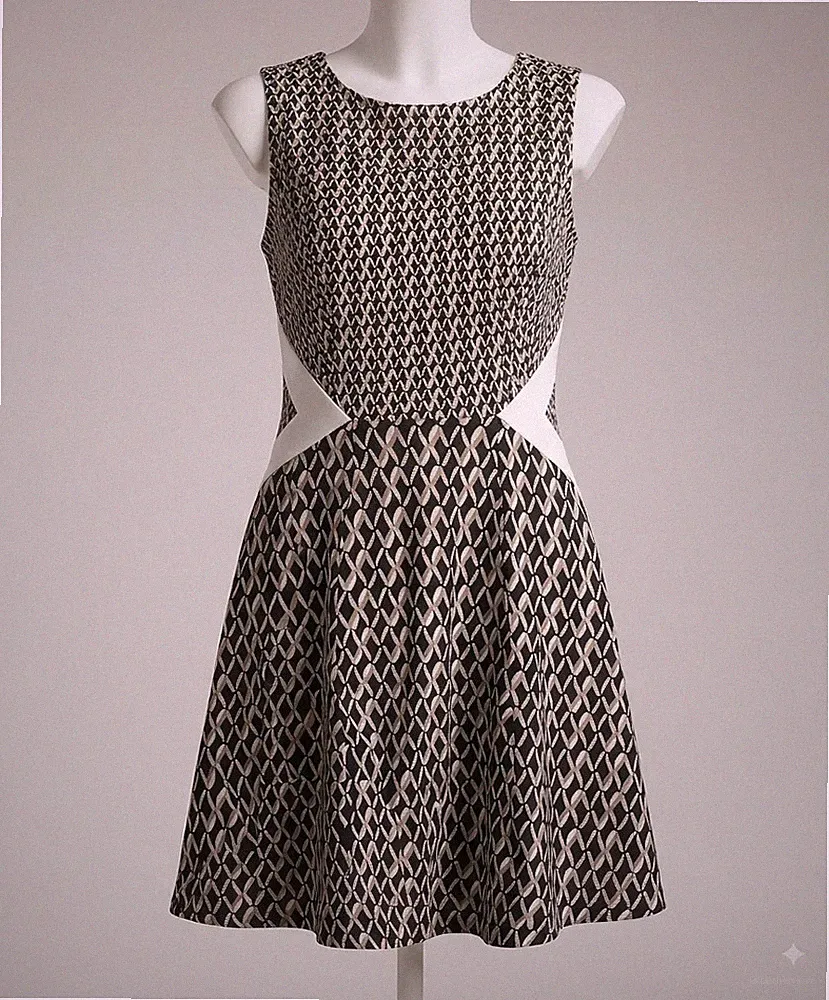Manguun Damen A-Linien-Kleid Rundhals ärmellos geometrisch Cut-Out kurz 44