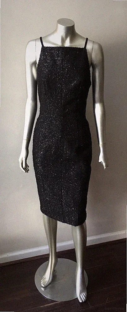 Mantel Metallisch Bleistift Kunstpelz Fell Midi Schwarz Cocktail Partykleid Sz 8