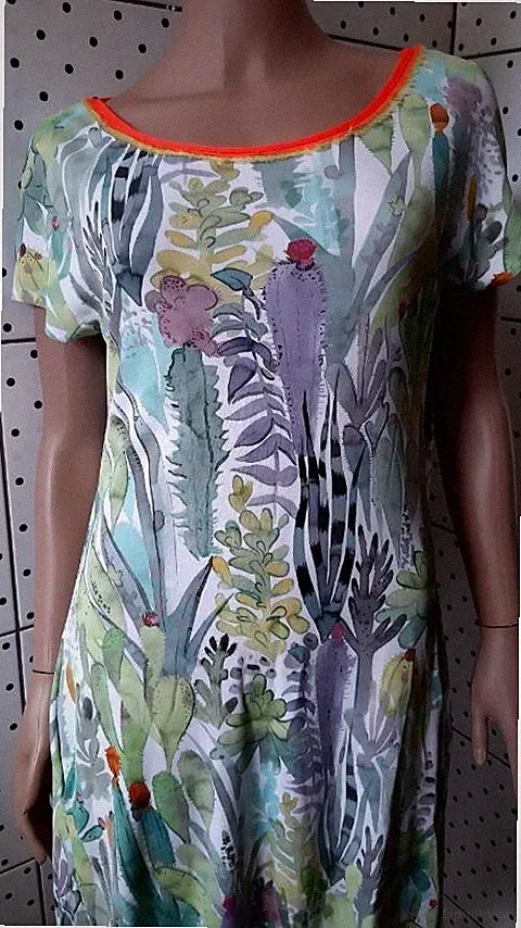 MARС СAIN Stretch A-Linie Kleid Kaktus Print Kurzarm Mehrfarbig Größe 5