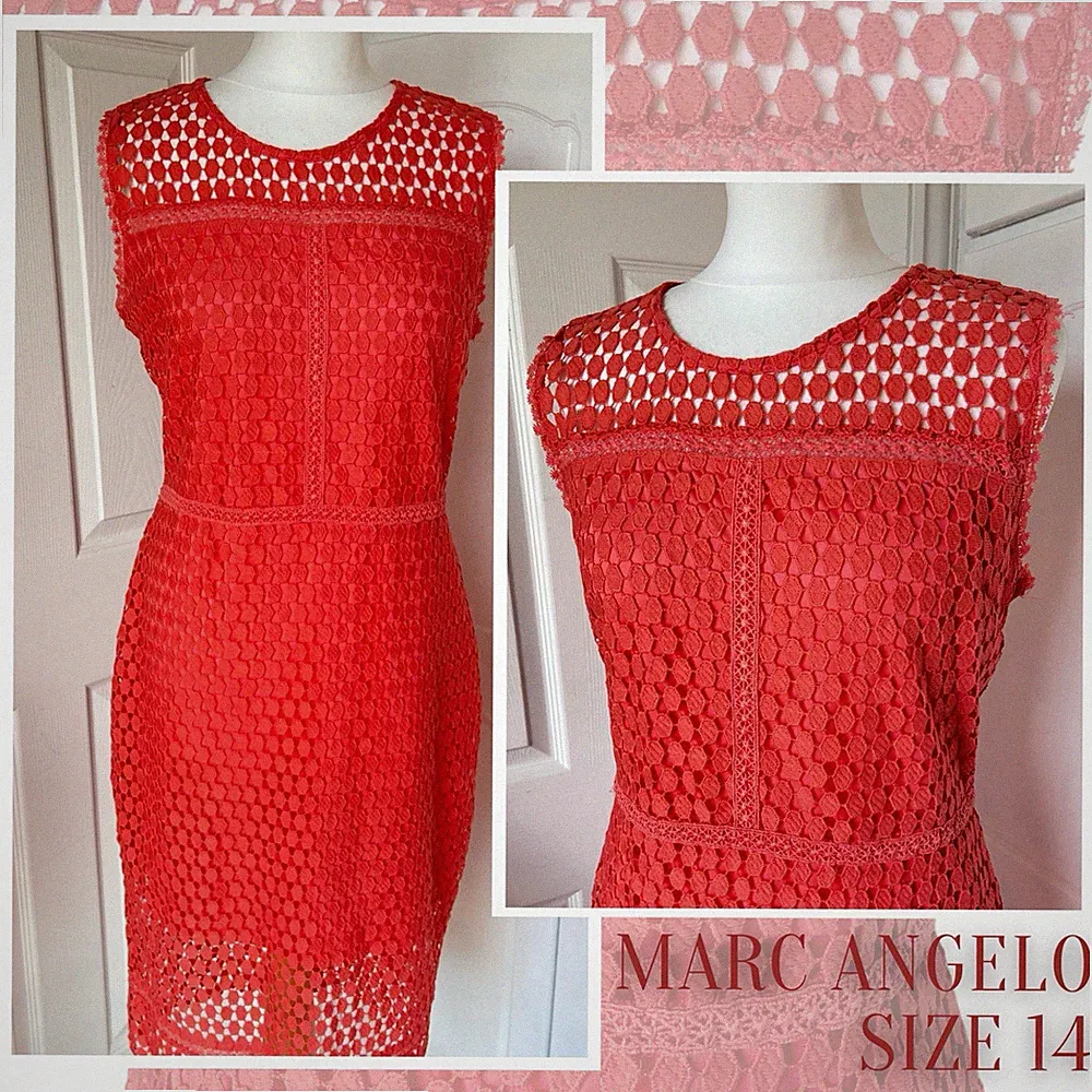 Marc Angelo Kleid Größe 14 Spitze Hochzeit Gast Party Anlass koralle orange