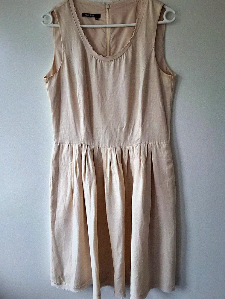 Marc Aurel Etuikleid Damen Gr. 38 beige ärmellos Reißverschluss Taschen