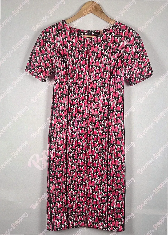 Marc Cain Additions Kleid N1 DE 34 XS Etuikleid Pink Schwarz Reh Reißverschluss