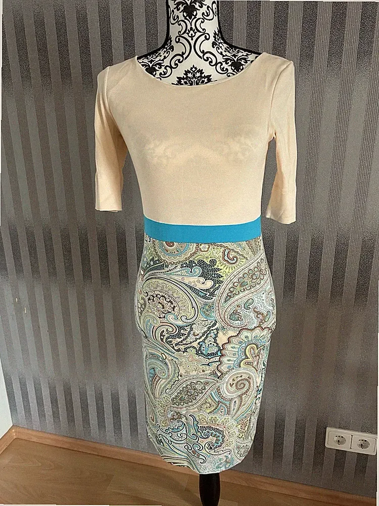 Marc Cain Etuikleid Gr. N3 (38 / M) Paisley Muster Creme Türkis - Top Zustand