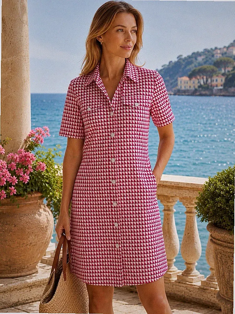 MARC CAIN Hemdblusenkleid Gr. 38 Midi Premium Sommerkleid Kurzarm Etuikleid NEU