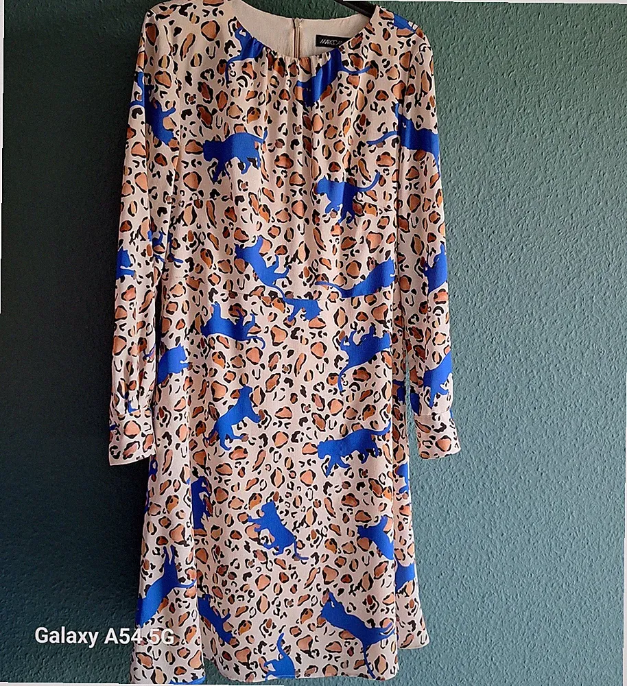 MARC CAIN Kleid Leo-Tierdruck A-Linie kurz Langarm Gr. N3