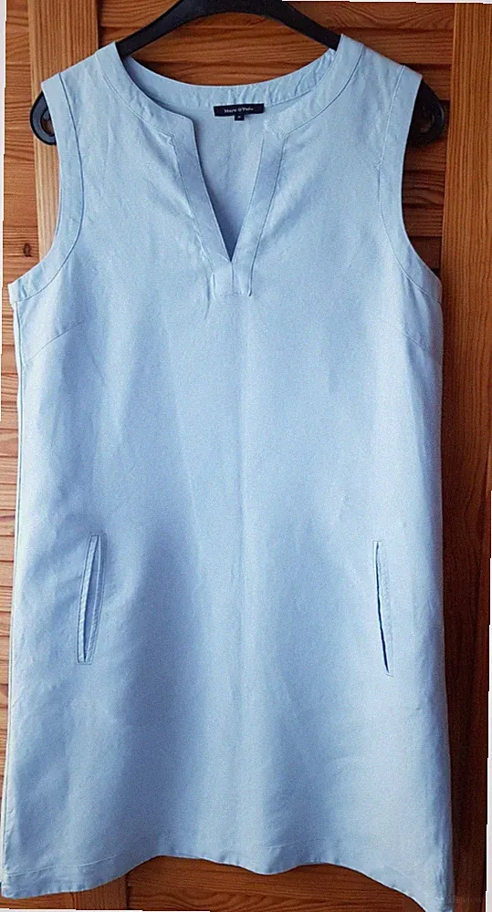 Marc O'Polo A-Linien Leinenkleid ohne Ärmel in hellblau Gr. 38