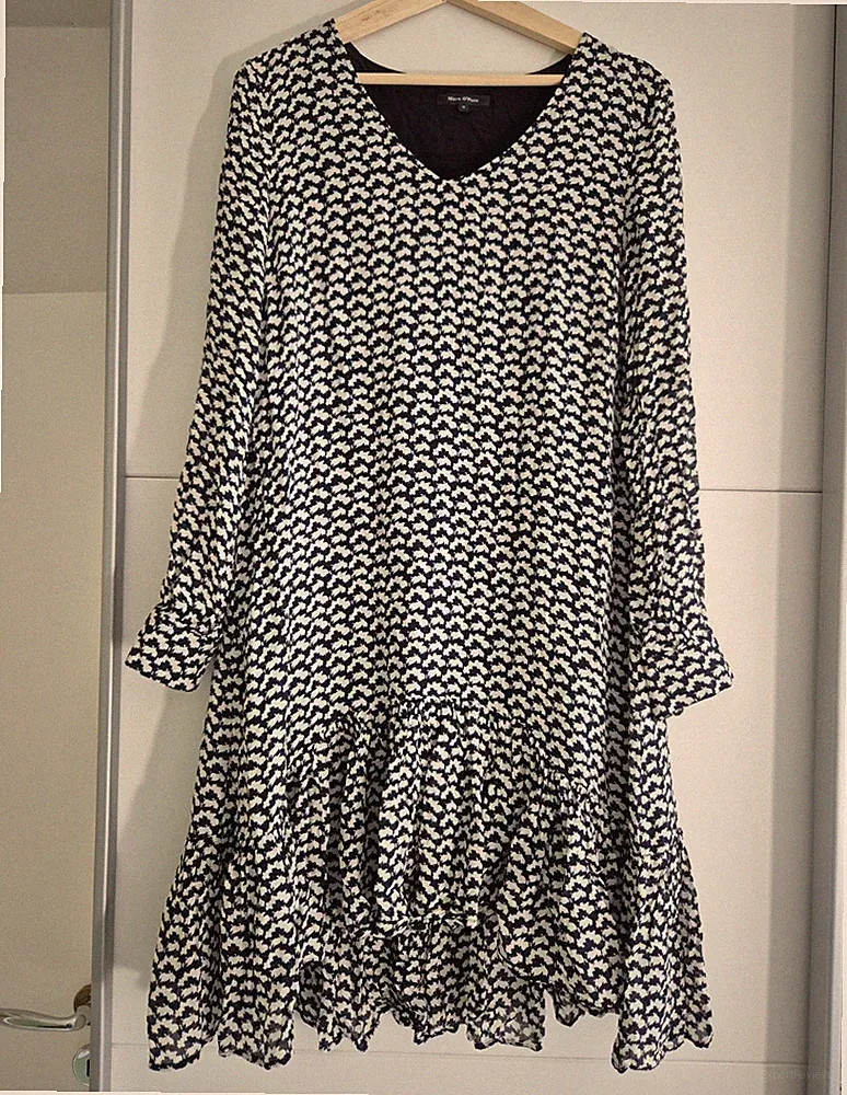 Marc O'Polo Damenkleid 36 Schwarz/weiß Hahnentritt V-Ausschnitt 3/4-Arm kurz