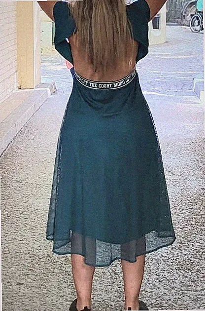 Marc O'Polo Denim Damen Kleid Grün Midi A-Linie Mesh Logo Gr S rückenfrei