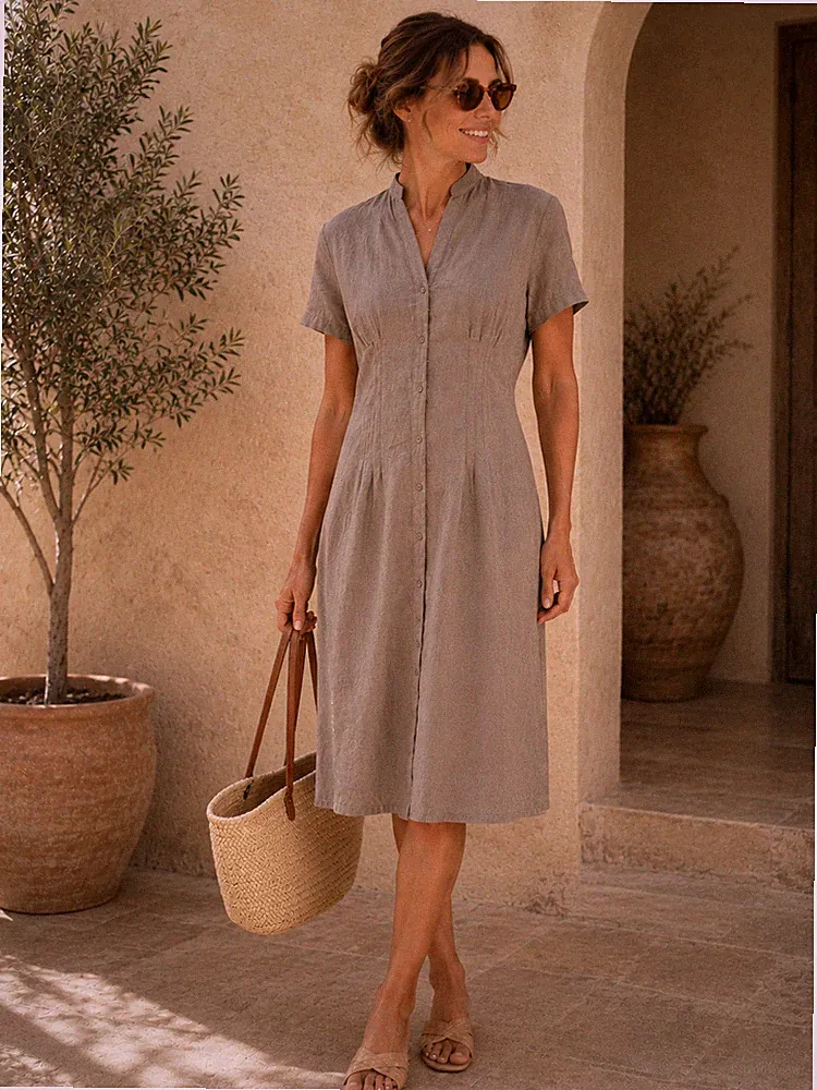 Marc O` Polo * feminines Leinenkleid * Gr. 36 * dunkles beige * Leinen * Kleid *