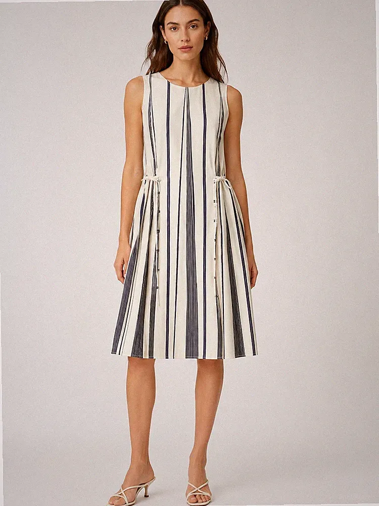 Marc O'Polo Pure Damen Kleid Gr. 34 XS Weiß Gestreift Viskose A-Linie