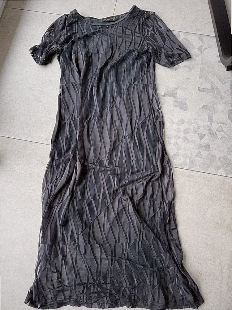 Marccain Kleid 36-38 schwarz lang , transparent mit Unterkleid, Halbarm, edel