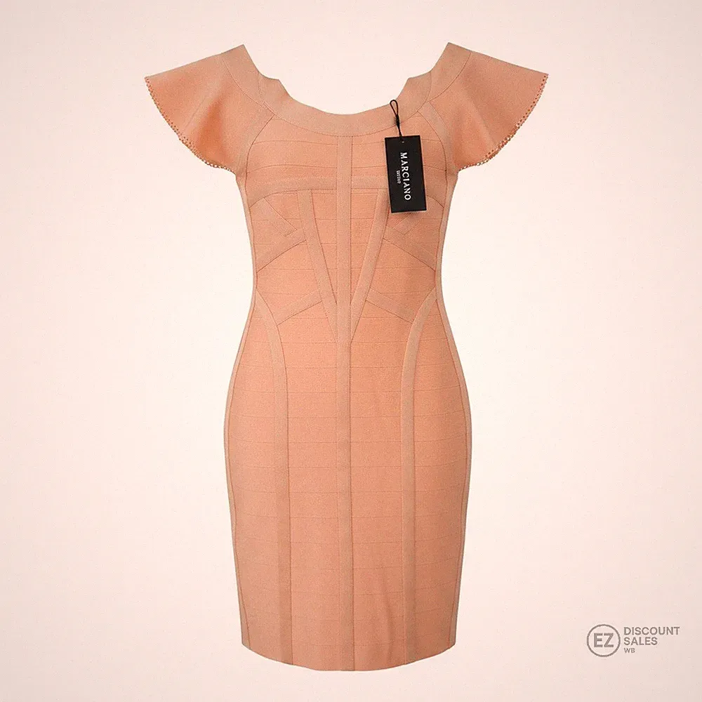 Marciano by Guess Flatterärmel Bandagenkleid Neu mit Etikett Pfirsich Rüschen Hochzeitsgast