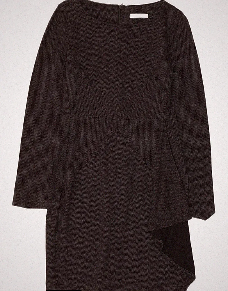Marella Damen Langarm Etuikleid UK 8 Small schwarz Fischgrätmuster AP04