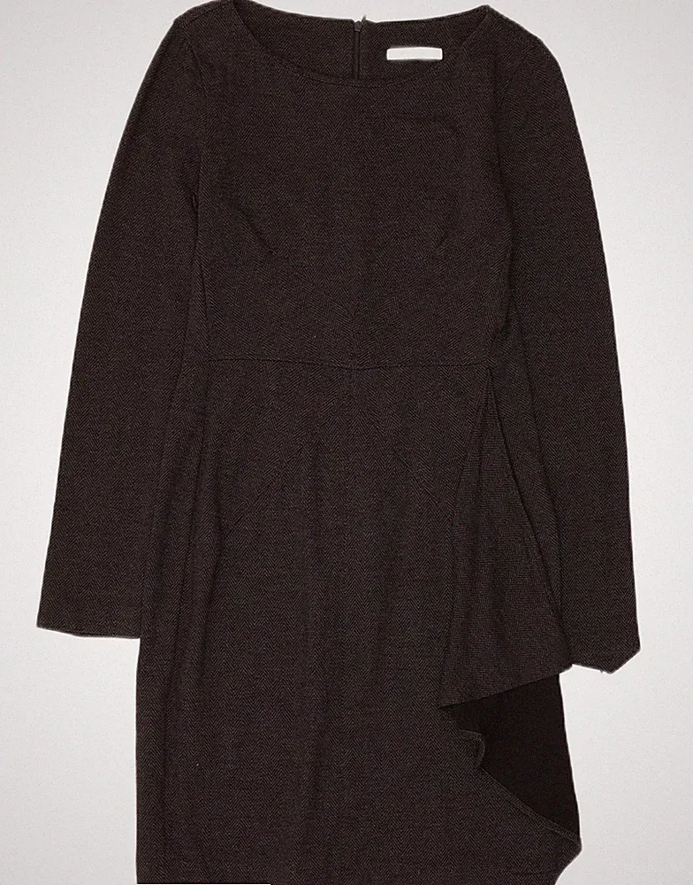 Marella Damen Langarm Etuikleid UK 8 Small schwarz Fischgrätmuster AP04
