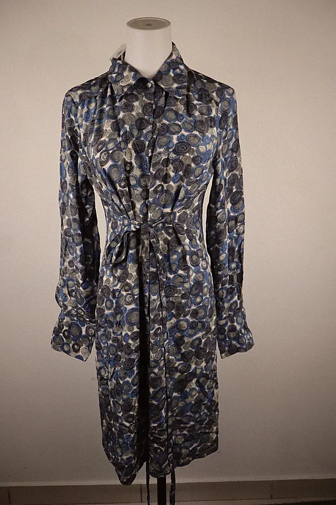 Marella Damen Vintage Kleid Set Fließend A-Linie Trapez Kragen 44 Samtiger