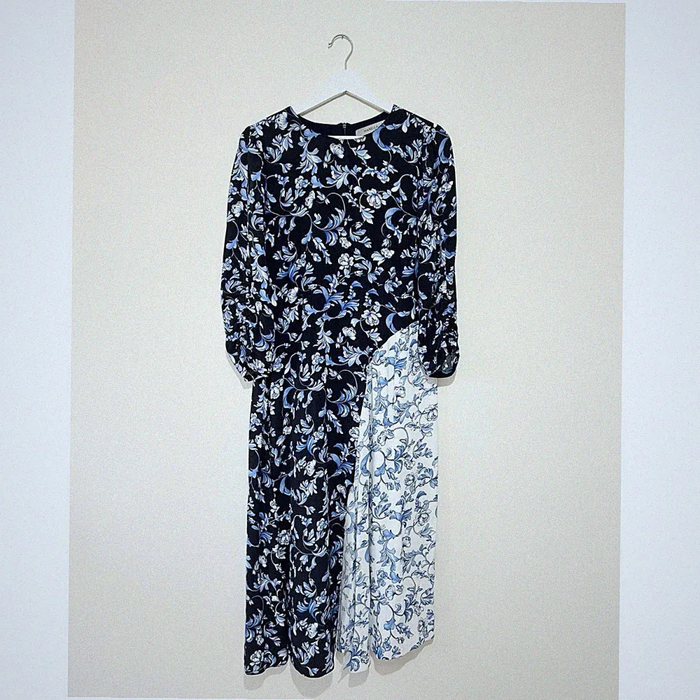 Marella Max Mara Midikleid Gr. UK 12 blau weiß Blumen Anlass Hochzeit
