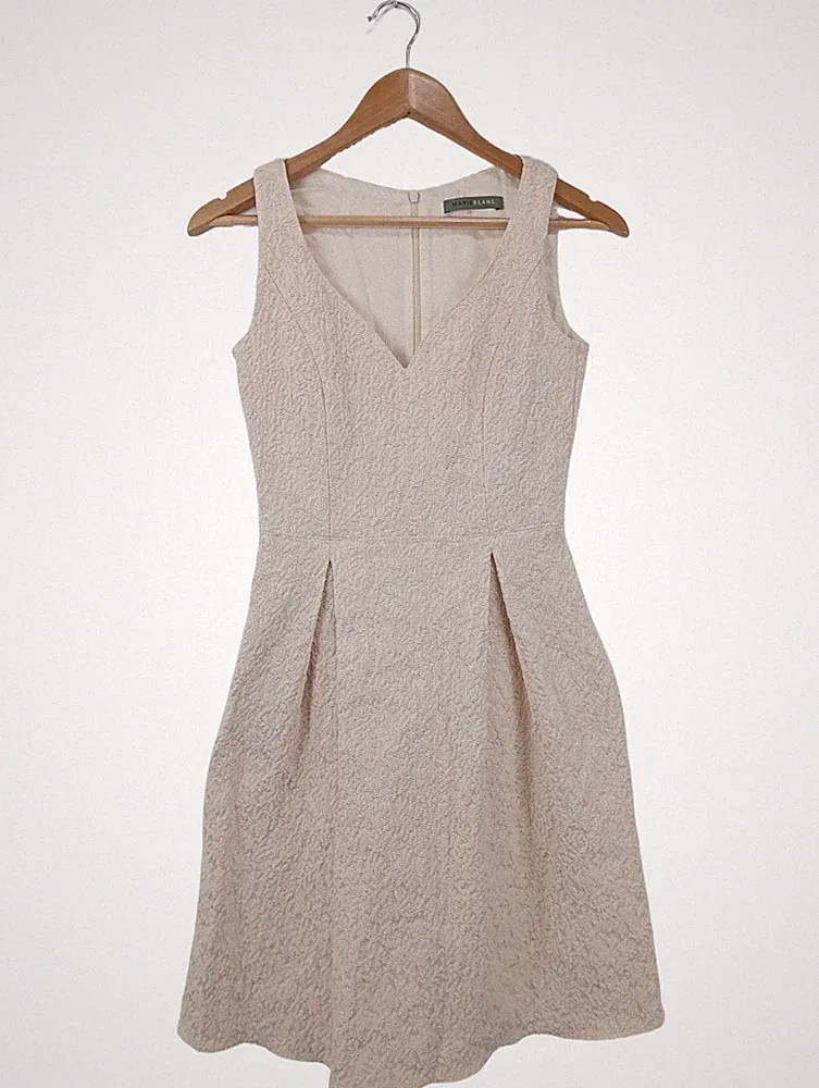 MARIE BLANC A-Linien Kleid Damen Kleid Gr. DE 36 weiß-pink-goldfarben Elegant