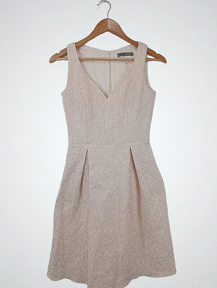MARIE BLANC A-Linien Kleid Damen Kleid Gr. DE 36 weiß-pink-goldfarben Elegant