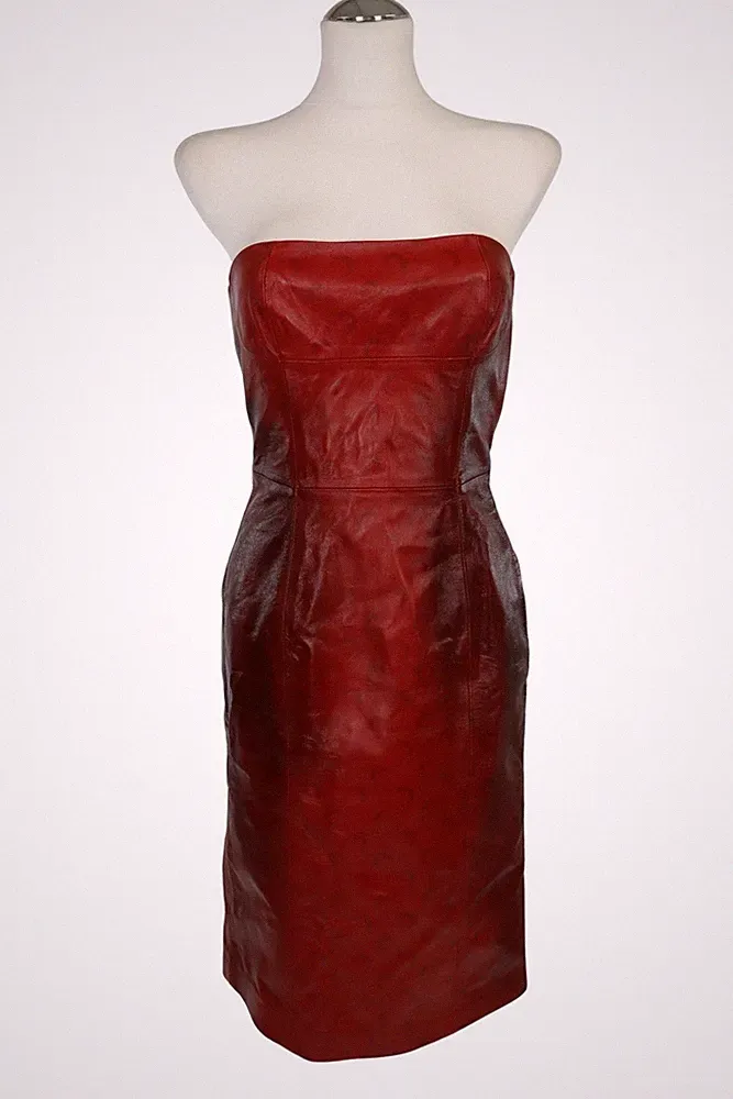 Marine Serre Damen Kleid Gr. 30 (IT 36) Rot Leder Etuikleid Etuikleid Dress