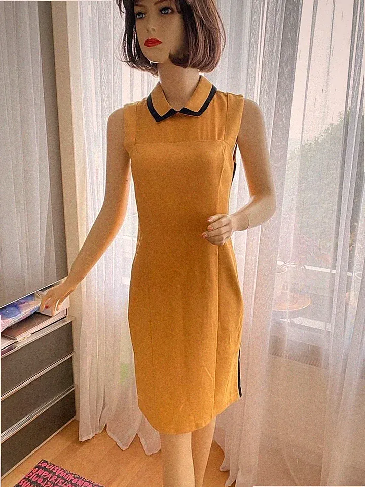 Marken Kleid Elegant Party Cocktail Etuikleid Damenkleid gelb Gr 40 passt zu S/M
