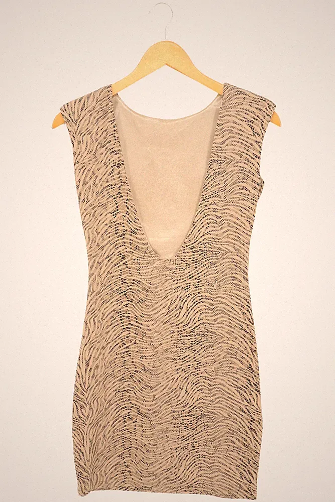 Markenlos Etuikleid Damen 38/M Beige Elegant Tierdruck V-Rücken