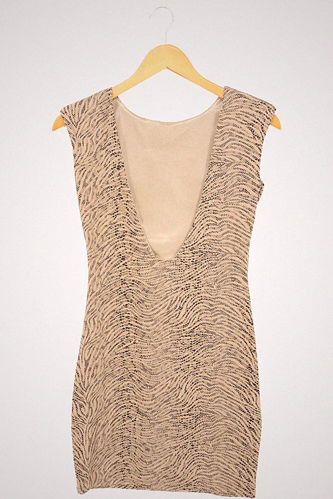 Markenlos Etuikleid Damen 38/M Beige Elegant Tierdruck V-Rücken