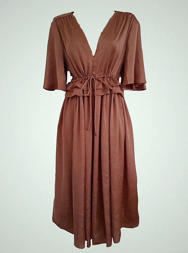 Marks & Spencer Boho-Kleid Antik Rose seidig Schlitzärmel mit tiefem V-Ausschnitt