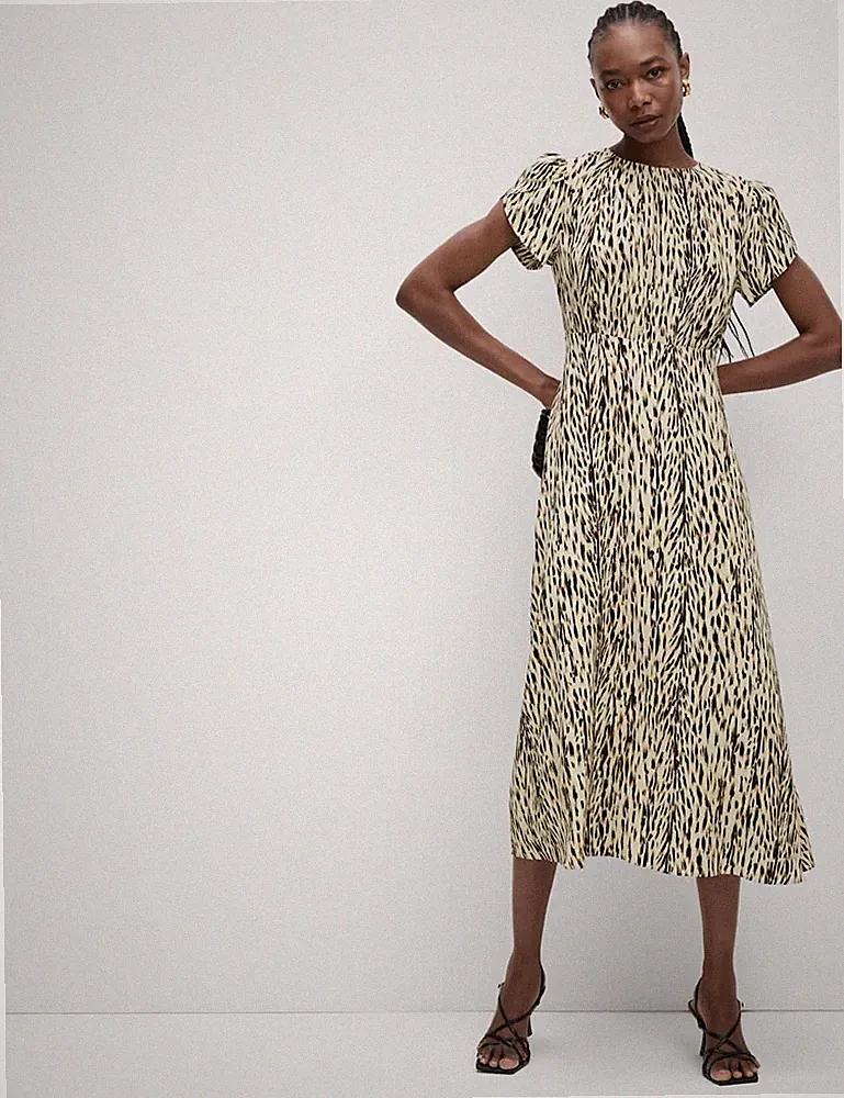 Marks & Spencer Damen Beige Mix Viskose Tee Midaxi A Linie Kleid - M&S