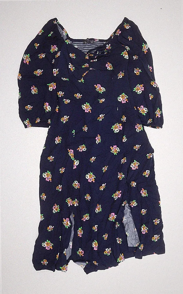Marks & Spencer Damen Blau Blumenmuster Viskosemischung A-Linie Größe 8 V-Ausschnitt Schlitz De
