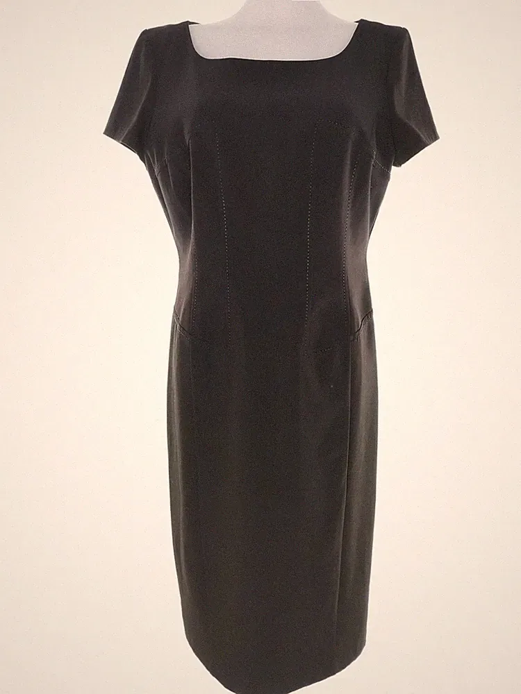 MARKS&SPENCER Damen Kleid Gr. 40 Schwarz Kurzer Ärmel Midi Quadrat-Ausschnitt