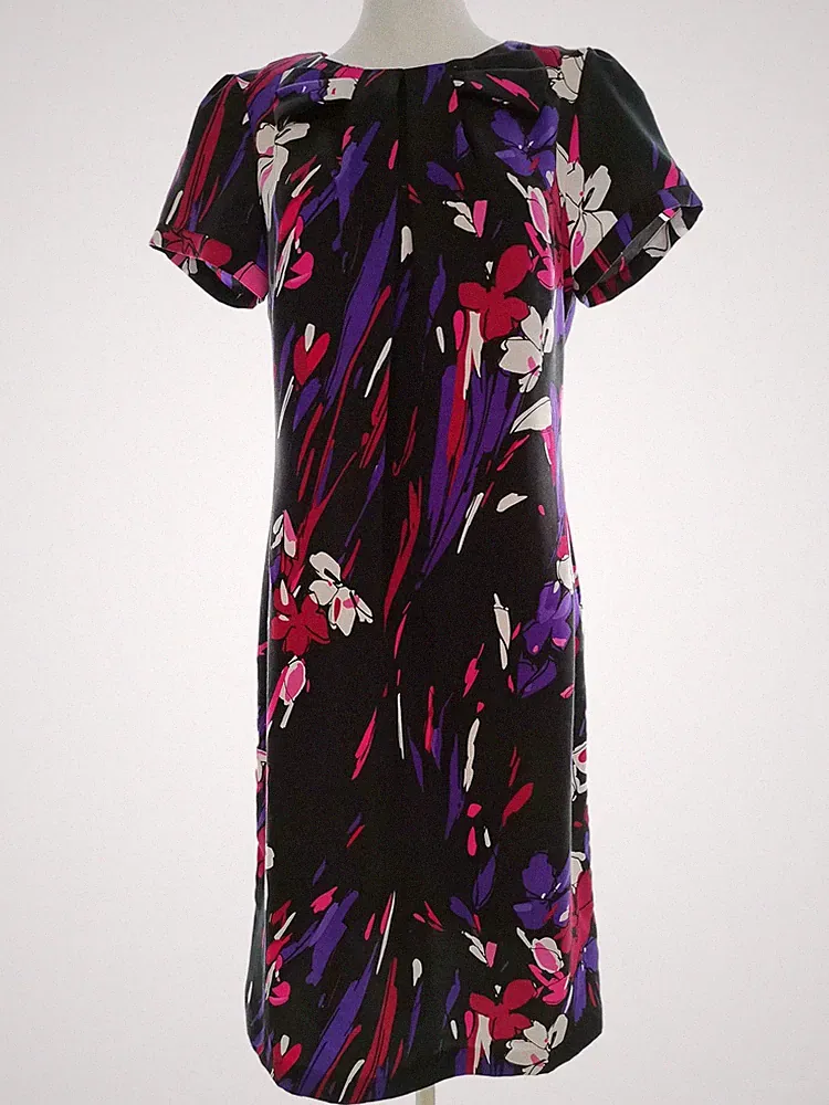 MARKS&SPENCER Damen Kleid Gr. 40 Schwarz Kurzer Ärmel Midi Runder Ausschnitt