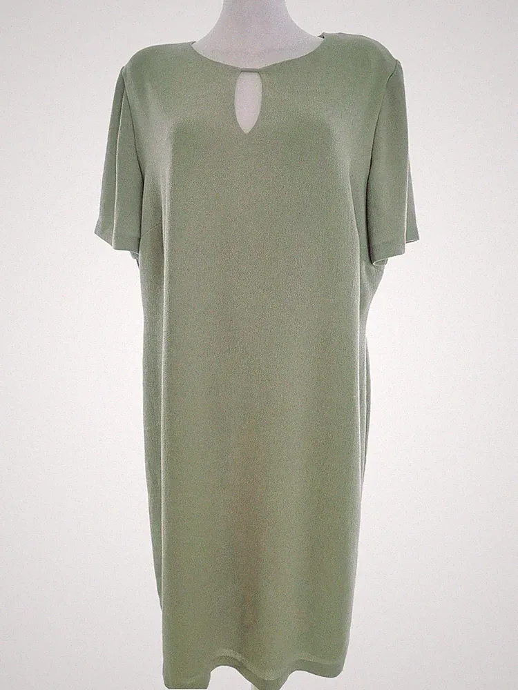 MARKS&SPENCER Damen Kleid Gr. 48 Grün Kurzer Ärmel Midi Schlüsselloch-Ausschnitt
