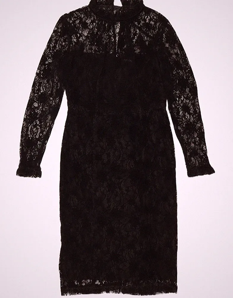Marks & Spencer Damen Langarm Etuikleid UK 12 Medium Schwarz Blumenmuster AH14