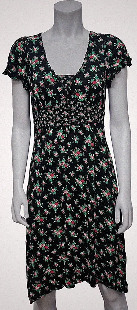 Marks & Spencer Damen Viskose Kurzarm Midi Schwarzes A-Linien Kleid UK 12